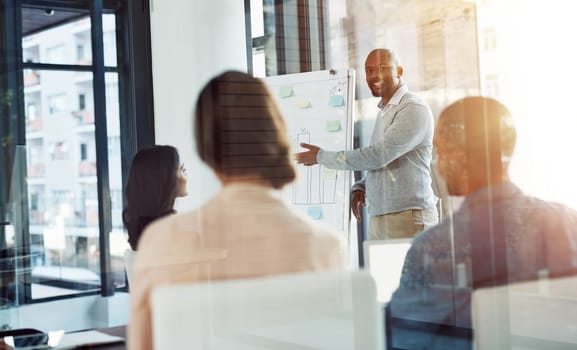 Communicating a bold, specific, and consistent vision. A businessman giving a presentation to coworkers in the boardroom