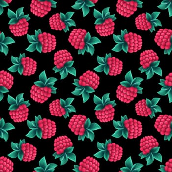 Seamless pattern with raspberry on a black background