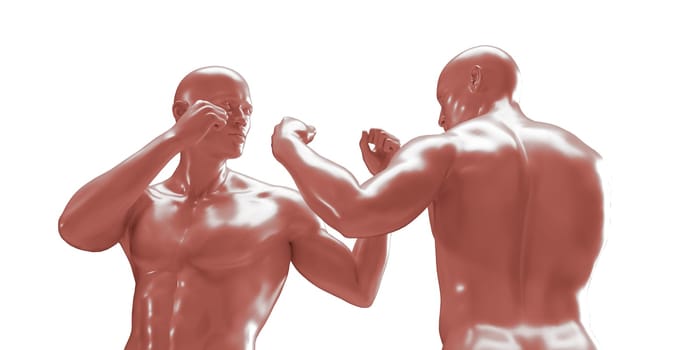 3d render of two boxing shirtless men isolated on white background. Red mannequins