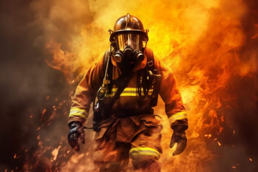 danger person emergency safety factory smoke fire adult uniform burn firefighter equipment disaster rescue hose helmet team fireman fighter heat. Generative AI.
