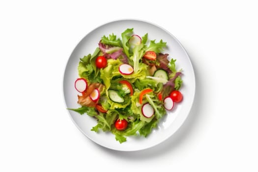 salad mockup white delicious top healthy fresh green herb background tomato pepper lunch feta lettuce food vegetable view natural vegetarian ingredient. Generative AI.