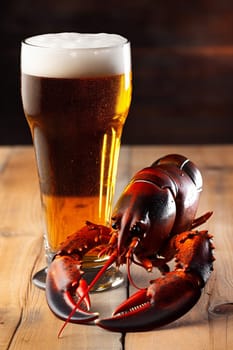 snack beer crab red delicious background seafood cooked lunch mug tasty alcohol freshness glass boiled closeup prepared crawfish food crayfish healthy. Generative AI.