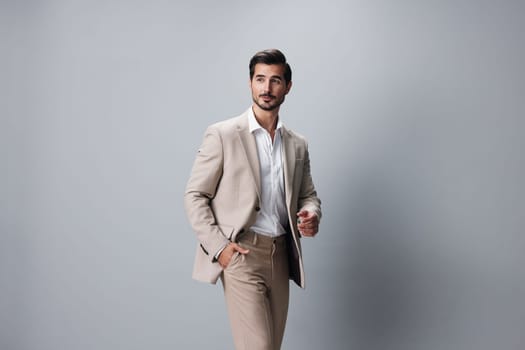 man happy sexy eyeglass businessman isolated copyspace formal portrait suit guy posing business confident handsome corporate crossed smiling beige model attractive