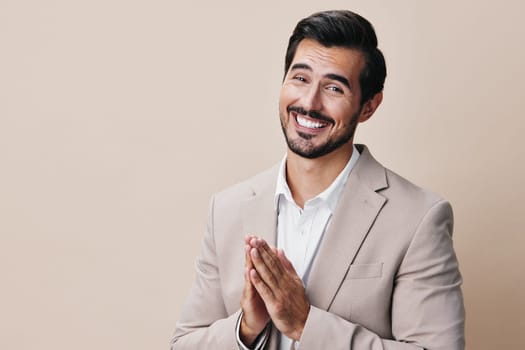 man entrepreneur success business businessman background copyspace handsome beige smiling happy occupation office suit grey tie job executive portrait shirt young