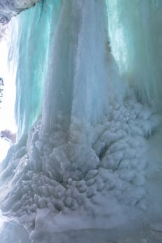 A large frozen waterfall. 3 cascading waterfall in Dagestan.republic of dagestan