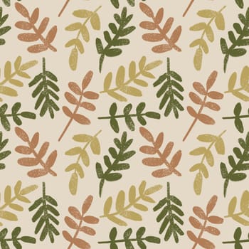 Hand drawn seamless pattern with muted pastel flowers, neutral beige sage green floral design. Boho bohemian trendy loose nature blossom bloom leaves, victorian retro garden print, retro romantic