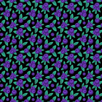 seamless pattern with blueberries on a black background