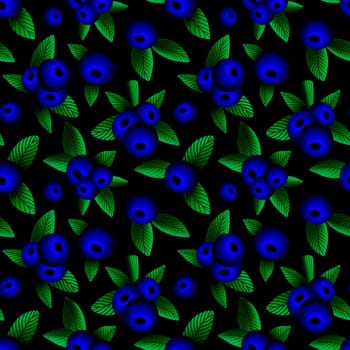seamless pattern with blueberries on a black background