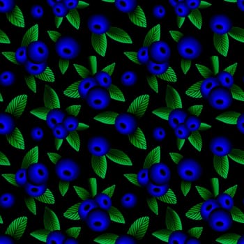 seamless pattern with blueberries on a black background