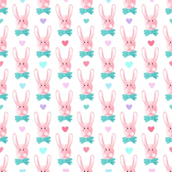 seamless pattern with cute rabbit faces and hearts. rabbit seamless background