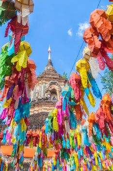 Beautiful lantern Yeepeng Festival in Chaing Mai at Wat Lok Mo Lee Temple, Thailand.