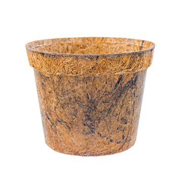 Flower pot, Coconut fiber plant isolated on a white background clipping path. Reduce global warming. Organic.