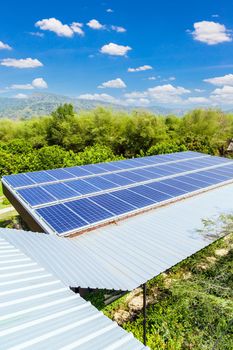 Solar photovoltaic panels on roof house. Alternative power energy concept.