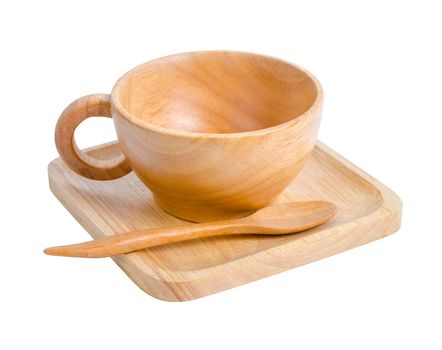 Set of Wooden tea cup isolated on white background, Save clipping path.