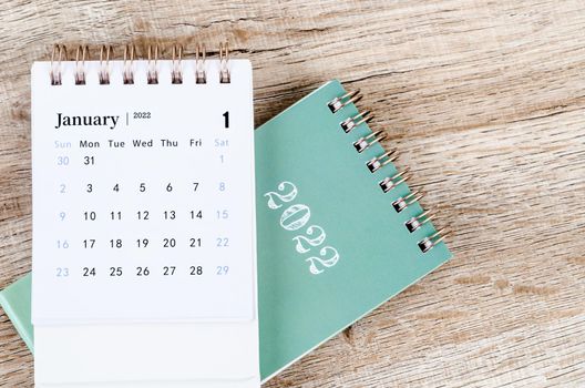 January calendar 2022 on wooden background.