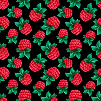 Seamless pattern with raspberry on a black background