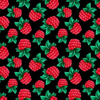 Seamless pattern with raspberry on a black background
