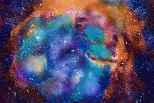 Celestial Watercolor: Exploring Space and Galaxies, watercolor space background, Digital painting.