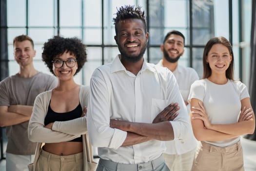 Face of beautiful woman on the background of business people