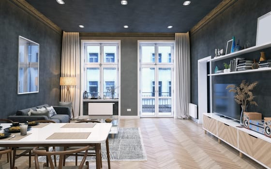 3D illustration of a modern house interior. rendering design