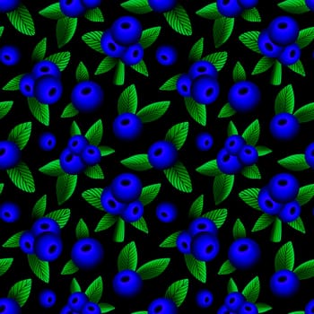 seamless pattern with blueberries on a black background