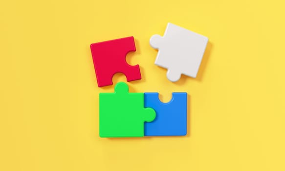 Partnership Puzzle pieces of colorful on a yellow background, business concept. 3D rendering.