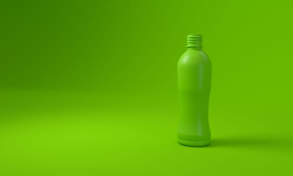 plastic bottle in a green studio background. concept of recycling and reuse of plastics. 3D rendering