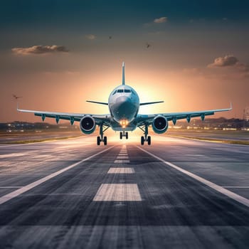 Front view of a passenger plane landing on the runway