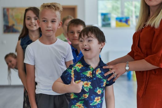 Preschool children wait in line for new and interesting games. Selective focus.