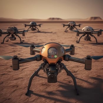 A group of combat drones before a battle on the ground