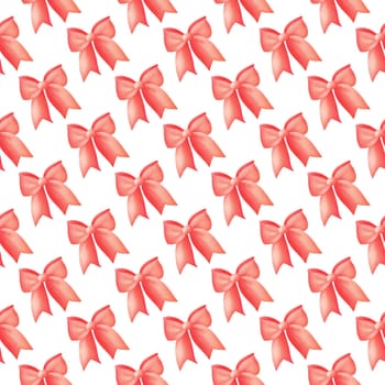 seamless pattern of bright red ribbon tied in bow against white background