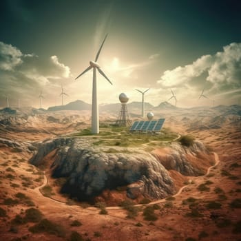 Windmills on the surface of the earth. The concept of green energy