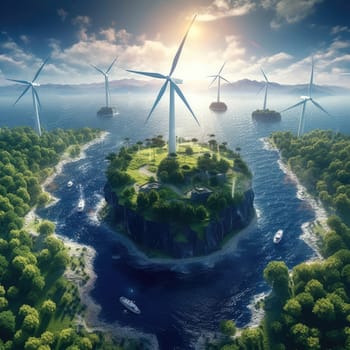 Windmills on the surface of the earth. The concept of green energy
