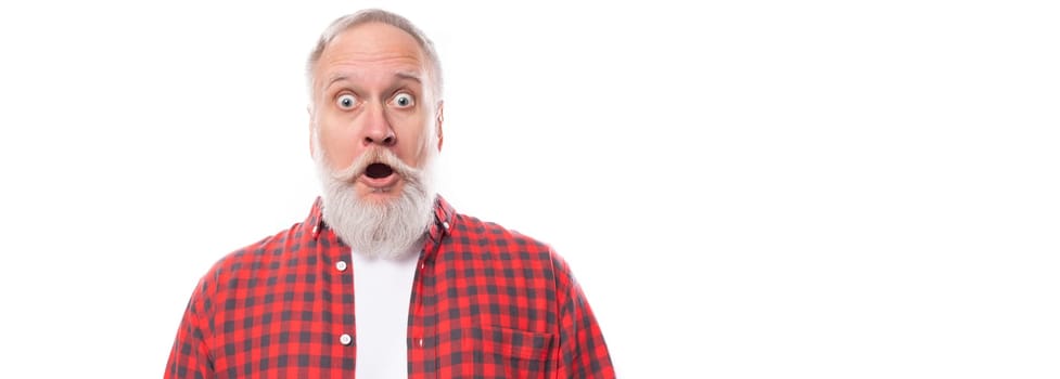 european surprised 60s elderly grandfather man with gray beard and mustache.