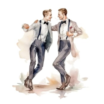 Groom couple wedding, watercolor image for invitation card or poster. Ai generative