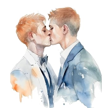 Groom couple wedding, watercolor image for invitation card or poster. Ai generative