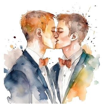 Groom couple wedding, watercolor image for invitation card or poster. Ai generative