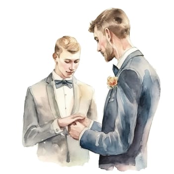 Groom couple wedding, watercolor image for invitation card or poster. Ai generative