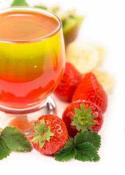 jelly with strawberry on a white background