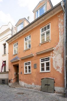 Riga, Latvia. 22 August 2021.  exterior view of the Kino museum in the city center entrance,