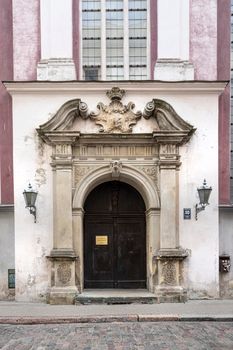 Riga, Latvia. 22 August 2021.  the entrance door of the Reformation Church in the city center