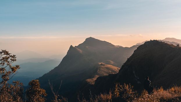 mountain and blue sky in the sunset