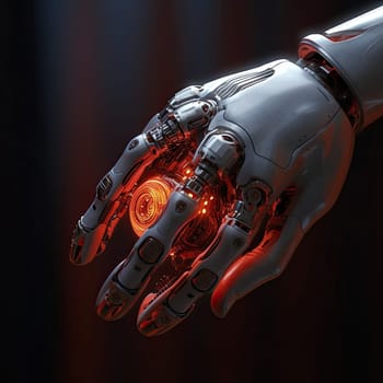 The hand of the robot of the future on a dark background. The concept of new technologies