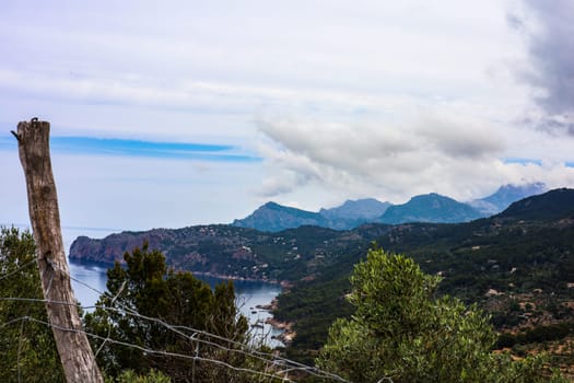 Mediterranean coastal panorama behind fence. High quality photo
