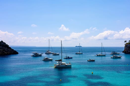 Sailboats in a bay of Mallorca. High quality photo