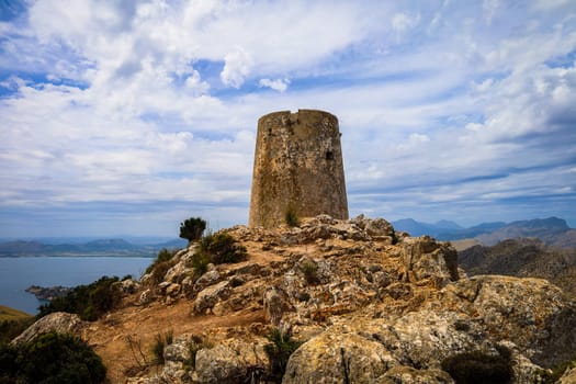 Lighthouse ruin on a mountain on the coast. High quality photo