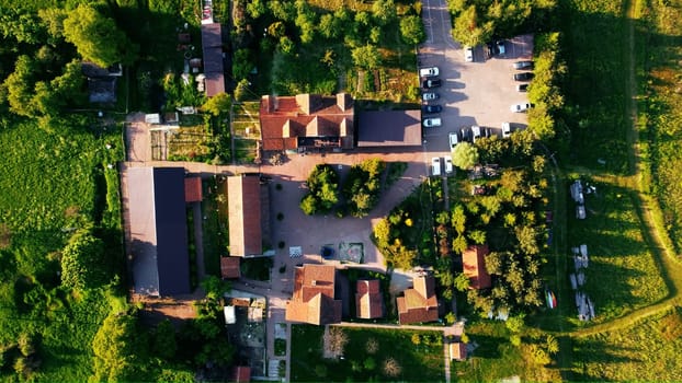 view from the copter of a small village. View from above. High quality photo