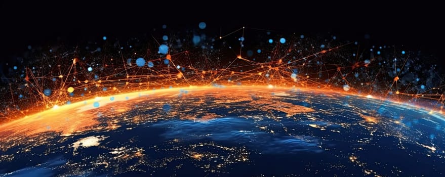 Earth and visible signal transmission lines. The concept of global telecommunications