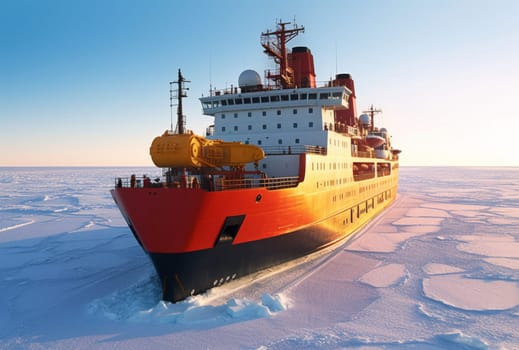 Icebreaker in the ocean paves the way. Generative AI. High quality illustration