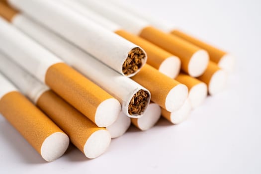 Cigarette, tobacco in roll paper with filter tube, No smoking concept.